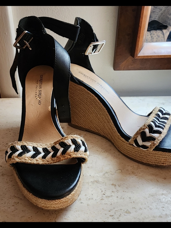 Christian Siriano Shoes - Christian Siriano Black and Natural Espadrille Wedge Sandals